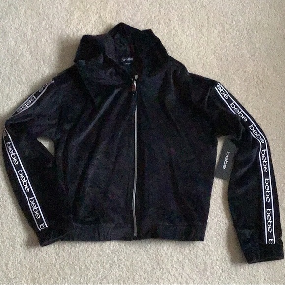 SOLD - Bebe Black Velour Hoodie - Medium - Picture 12 of 14